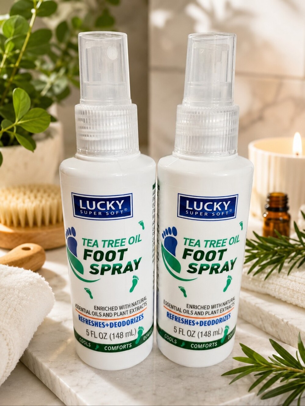 BEST-SELLER LUCKY TEA TREE OIL FOOT SPRAY 2 BOTTLES 5 FL. OZ